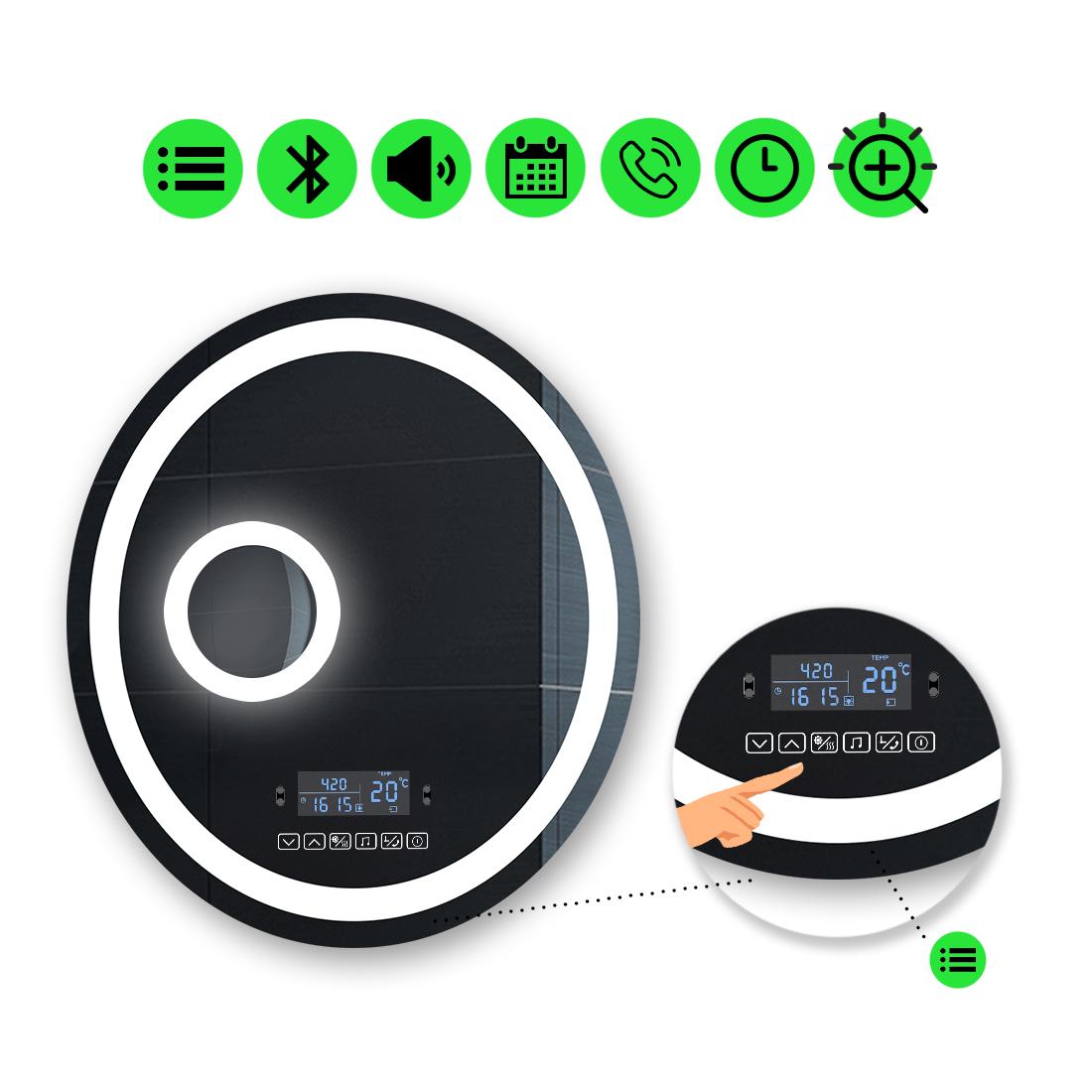 Зеркало с LED подсветкой Amica с Smart-блоком и линзой с подсветкой 90x90 см (Amica128)