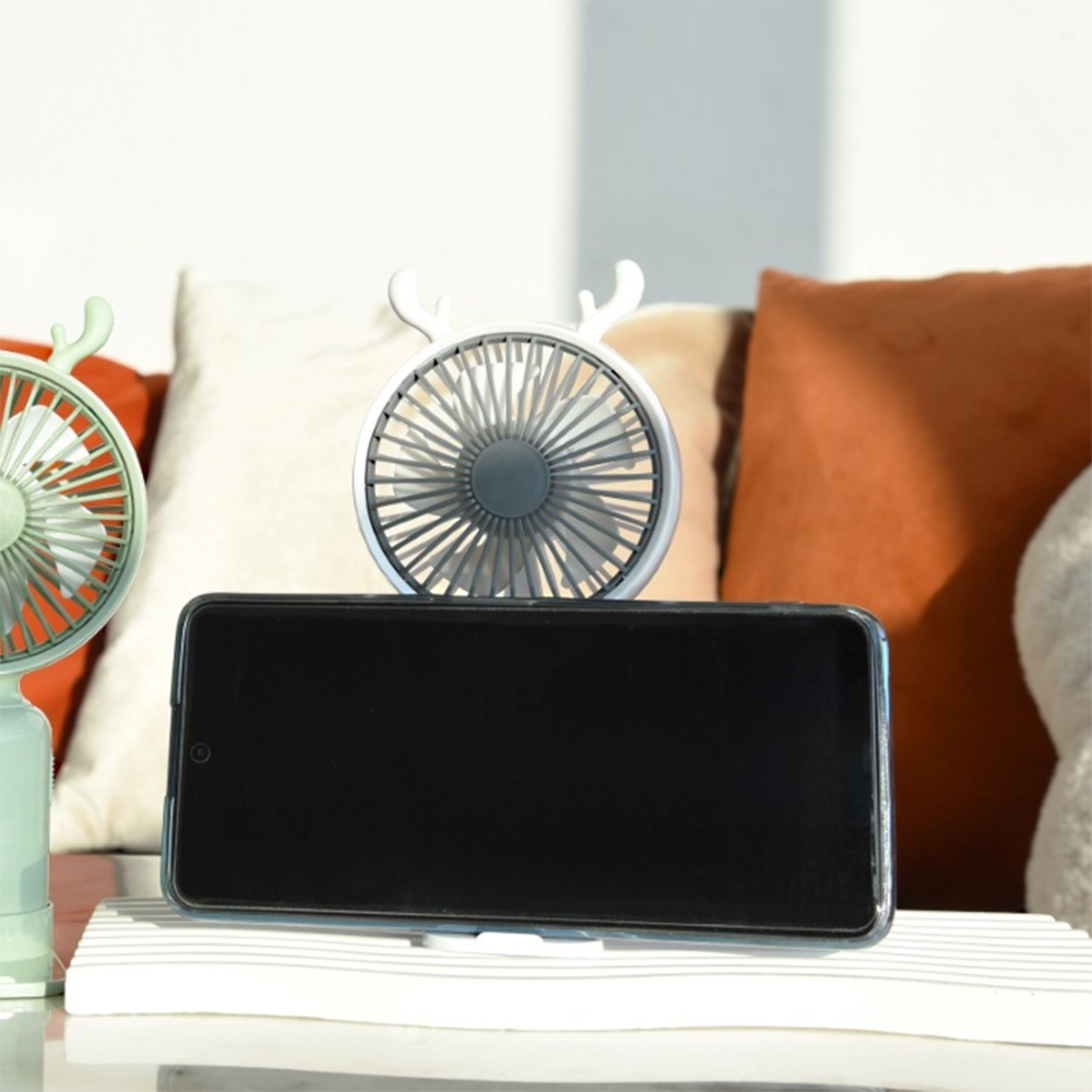 Портативный вентилятор с рожками Олень на аккумуляторе и USB Белый - фото 6