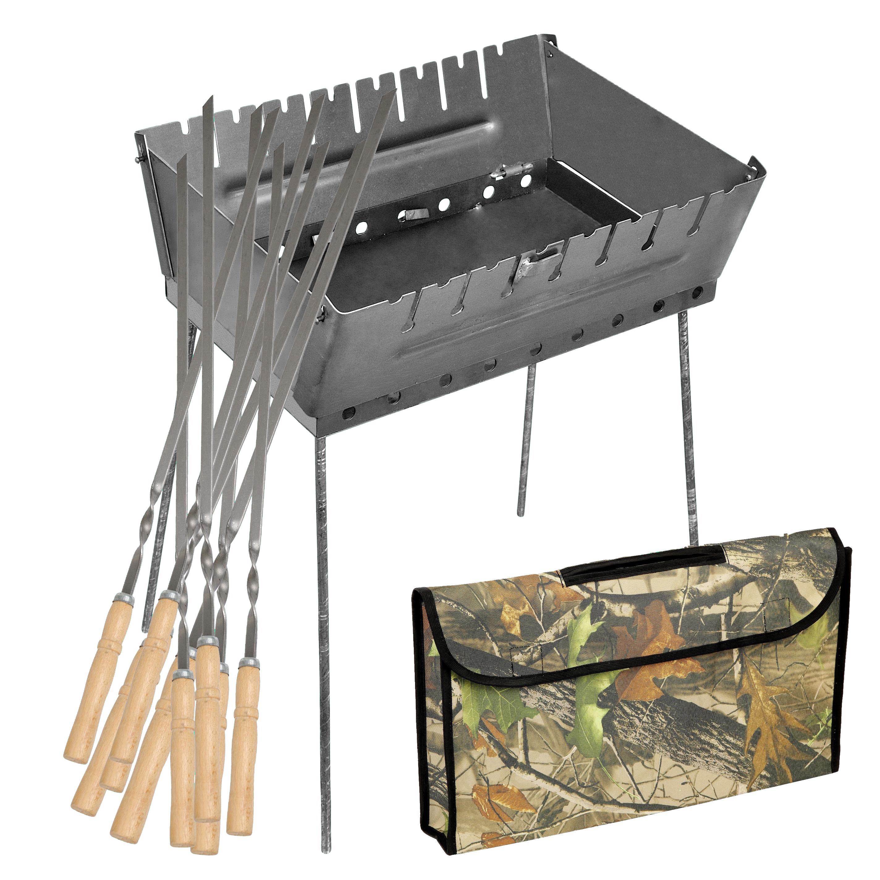 Мангал-чемодан 2 мм 475х350х160 мм с чехлом и шампурами 8 шт.