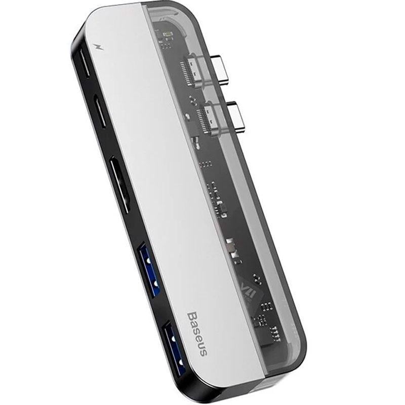Адаптер мультипортовый USB Хаб Baseus Multi-Functional Transparent Series Type-C CAHUB-TD0G Deep Gray