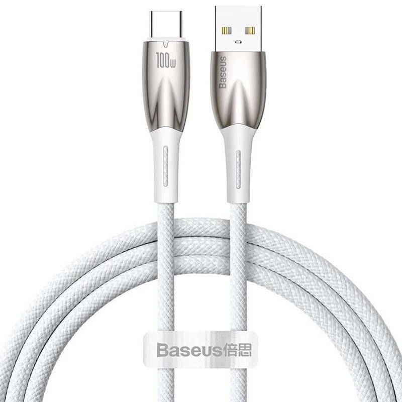 Дата кабель міцний BASEUS CADH00040 Glimmer Series USB to Type-C 100W 1 м White (00000068700_1)