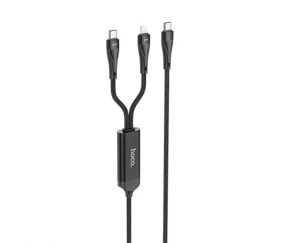 Кабель USB Hoco U102 2в1 Type-C to Type-C/Lightning 5A 100W 1,5 м Black Кабель USB Hoco U102 2в1 Type-C to Type-C/Lightning 5A 100W 1,5 м Black