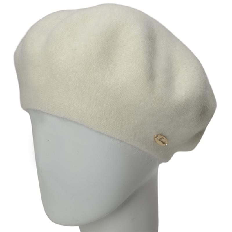 Берет женский Novita Молли ангоровый двойной теплый зимний Молочный