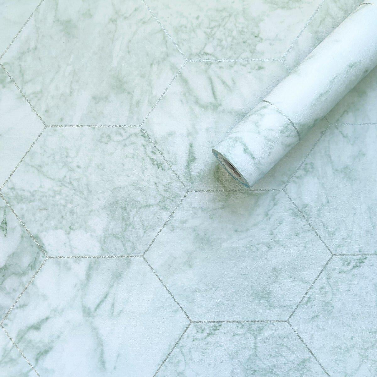 Самоклеющаяся пленка Серебряные соты 0,45х10 м/0,07 мм Нефритовый мрамор (SW-00001215)