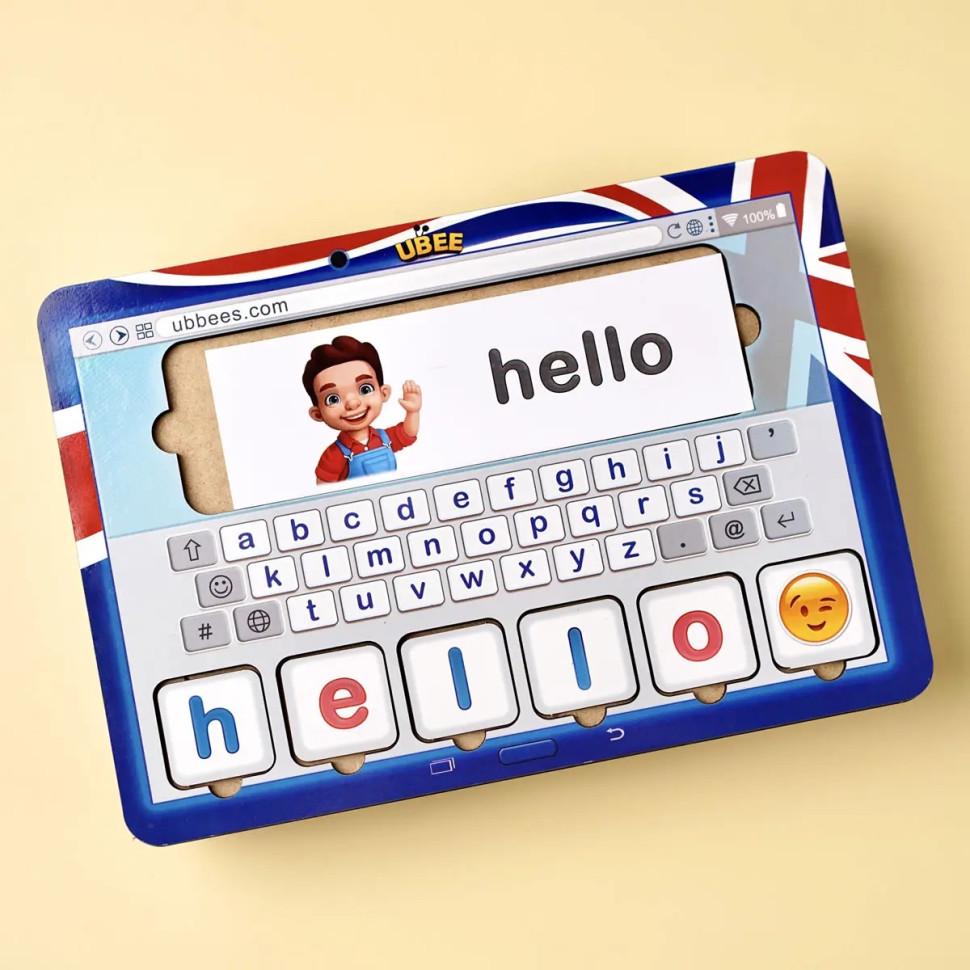 Игрушка для малышей Ubumblebees Планшет деревянный для чтения Английский язык 21,5х14 см с буквами (ID-180-D-118)