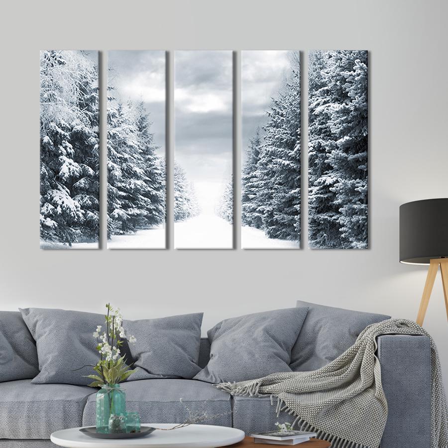 Модульная картина из 5 частей на холсте интерьерная картина Красивый зимний лес 155x95 см (543-51) Модульная картина из 5 частей на холсте интерьерная картина Красивый зимний лес 155x95 см (543-51)