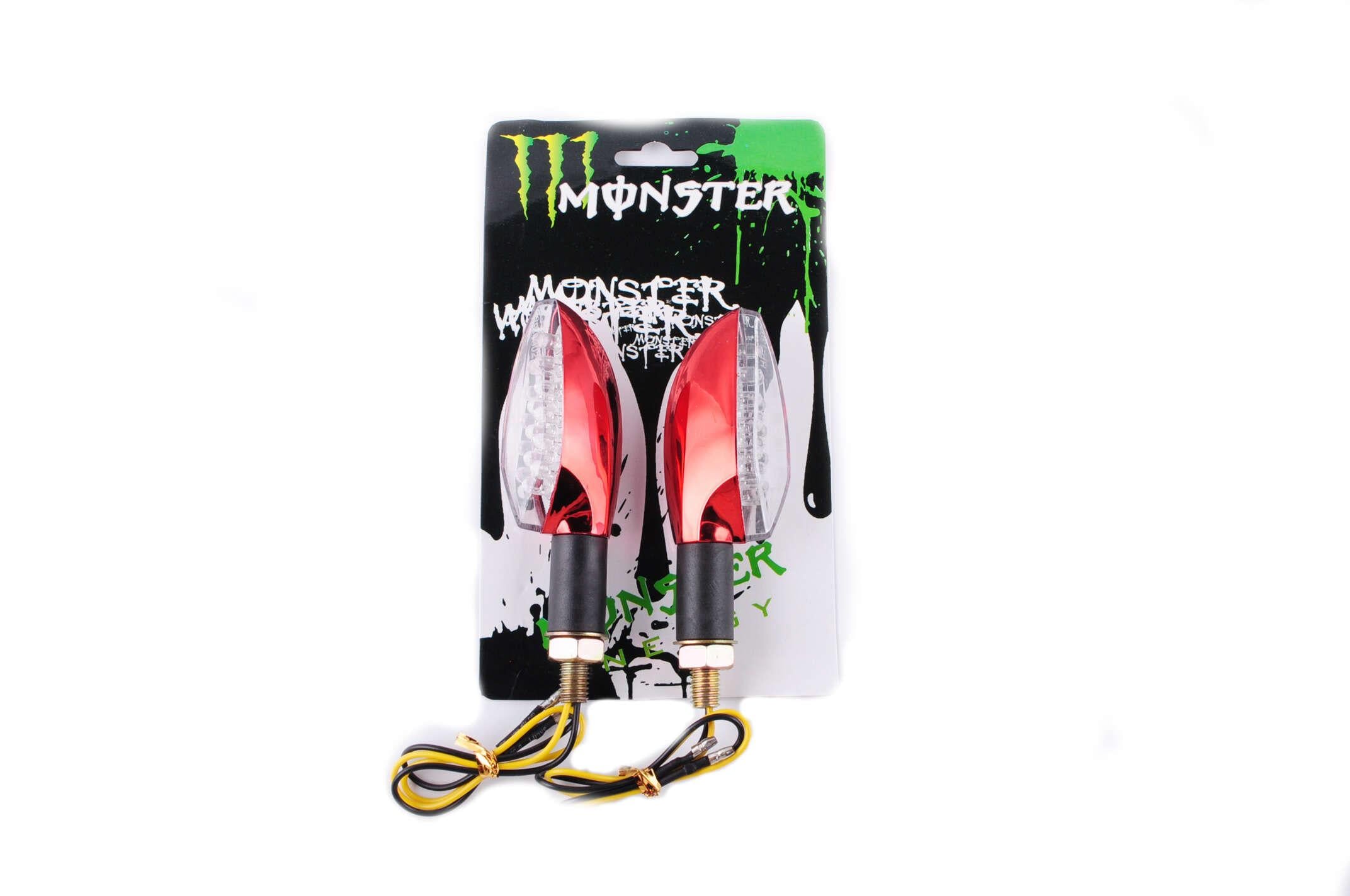 Повороти світлодіодні пари стрілоподібні червоні прозорі 11 діодів MONSTER ENERGY (O-932)