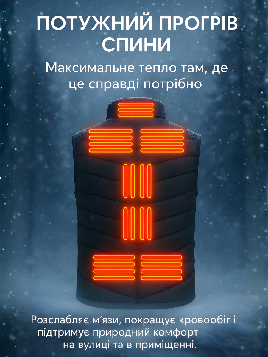 Жилет с подогревом от Power Bank USB 13 зон подогрева XL Черный (4815754715) - фото 4