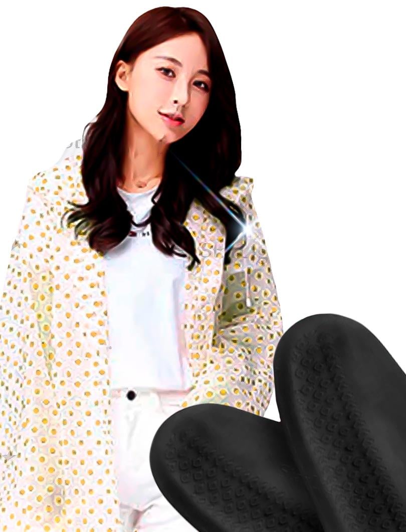 Дощовик-плащ жіночий водонепроникний EVA з гумовими чохлами на взуття One Size Yellow/White (451057475)