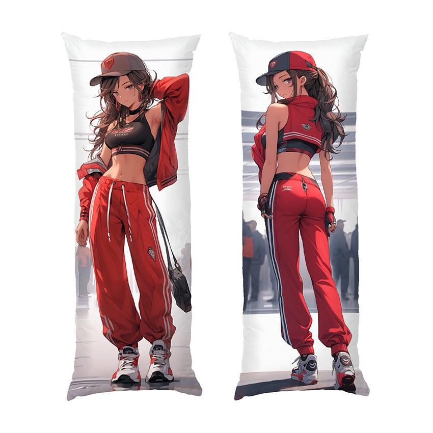 Подушка дакимакура Anime style fitness lady in a red sports suit габардин 140х45 см (111908-2)