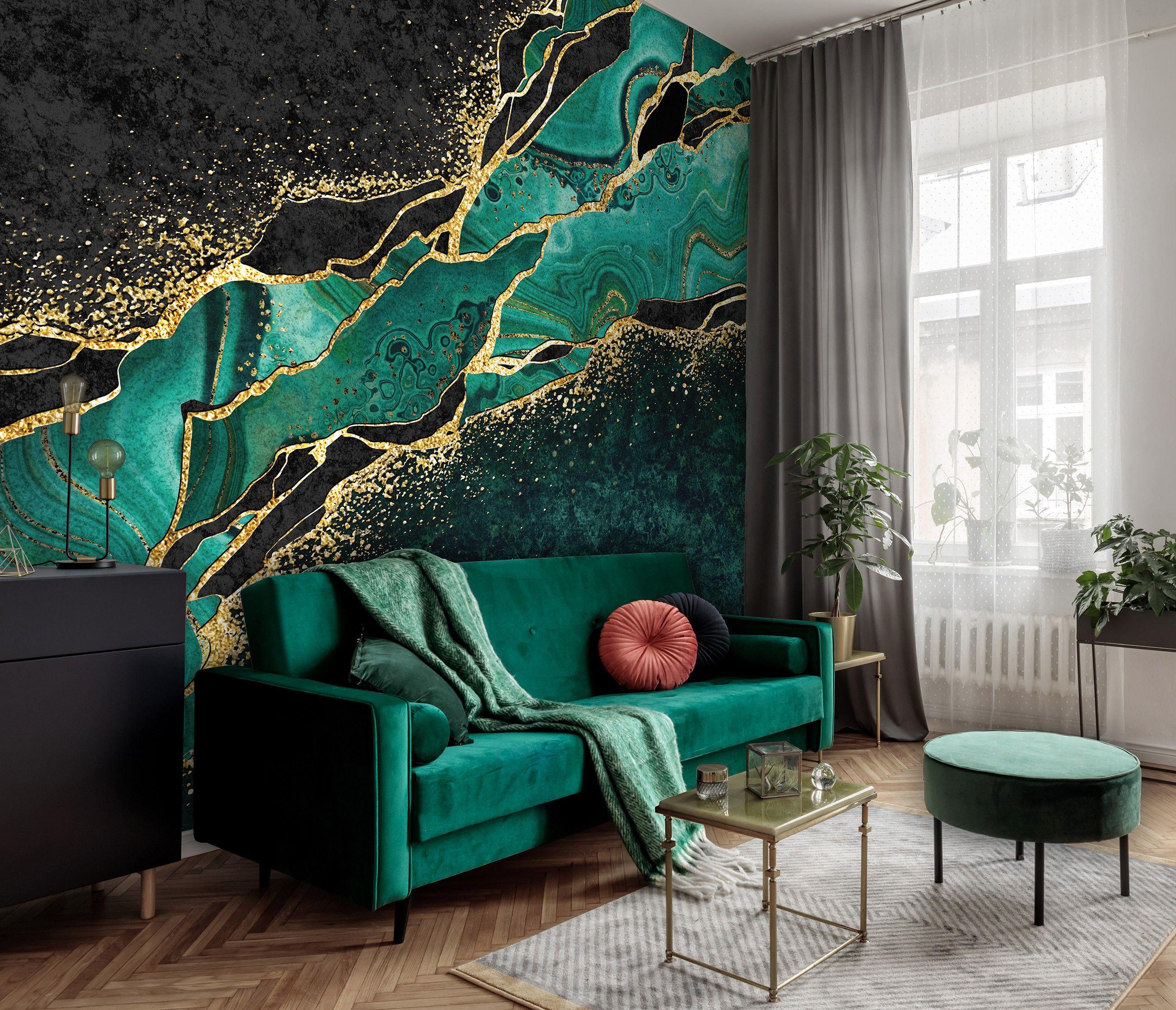 Фотообои Структура мрамор с золотом с клеем 368x254 см Темно-зеленый (14134P8) - фото 4