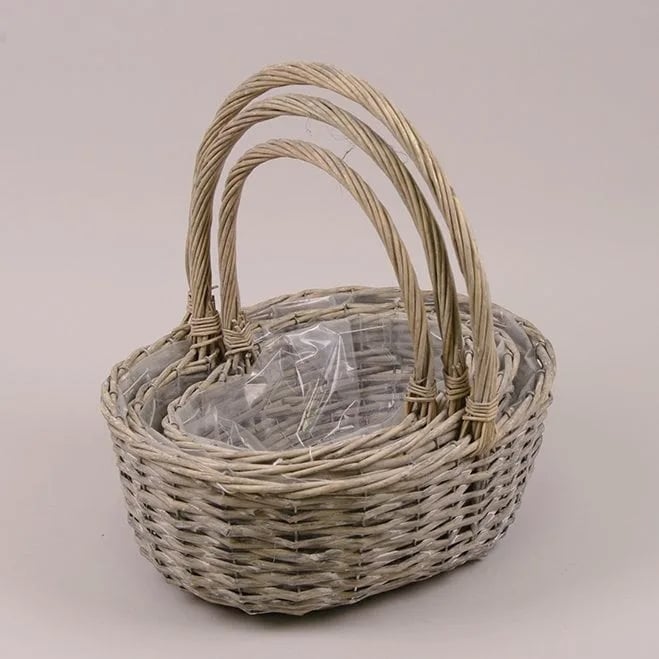 Комплект корзин из лозы Flora 3 шт. Серый (37543)