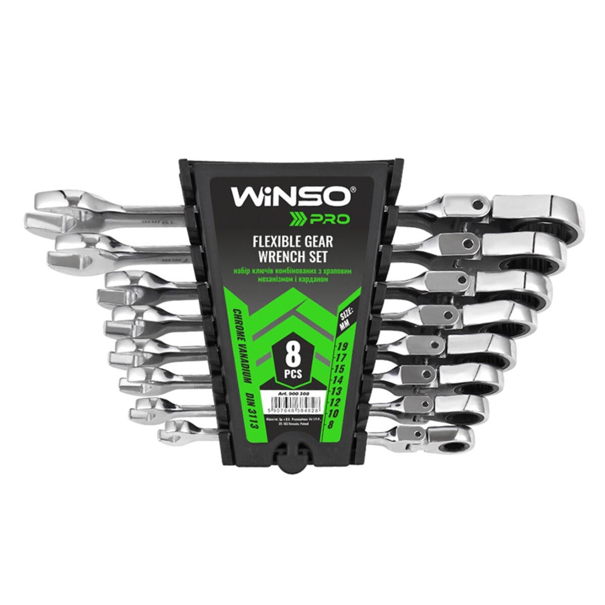 Набор ключей Winso PRO комбинированный с трещоткой и карданом CR-V 8 шт. 8-10-12-13-14-15-17-19 мм