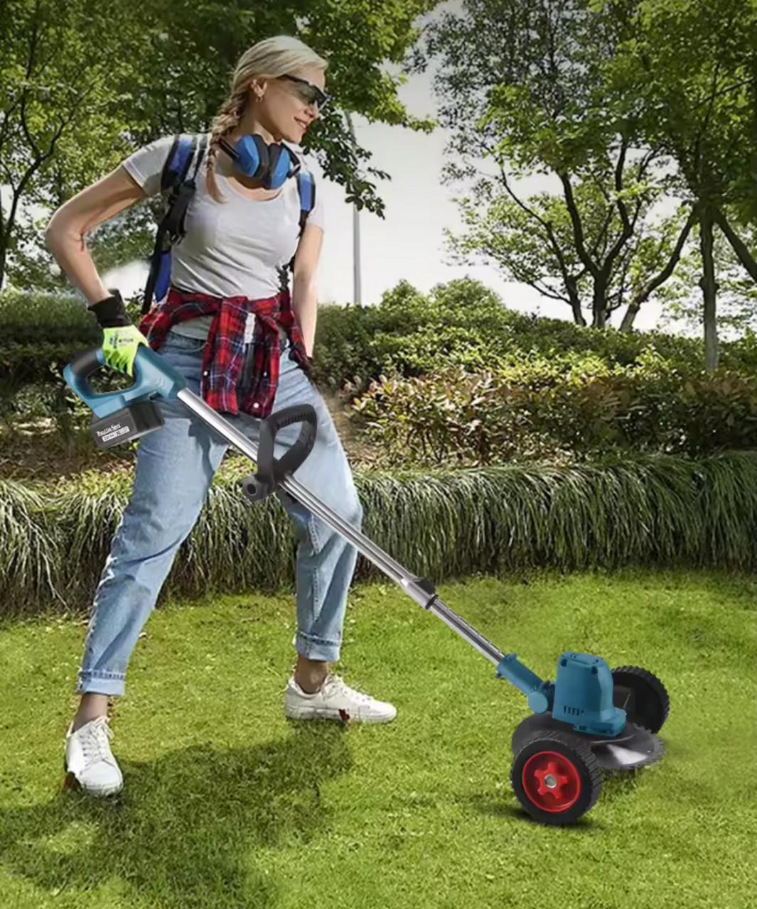 Тример акумуляторний на колесах із телескопічною ручкою 1800W бездротовий Акб із волосінню й ножем - фото 8 Тример акумуляторний на колесах із телескопічною ручкою 1800W бездротовий Акб із волосінню й ножем - фото 8