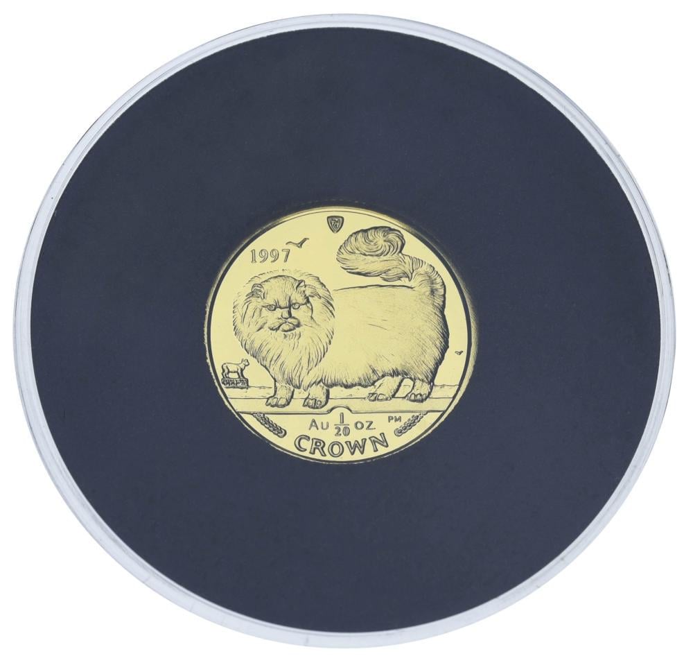 Коллекционная монета Остров Мэн 1 крона 1997/2008 золото Proof Кот Длинношерстный дымчатый кот 1/20 унции