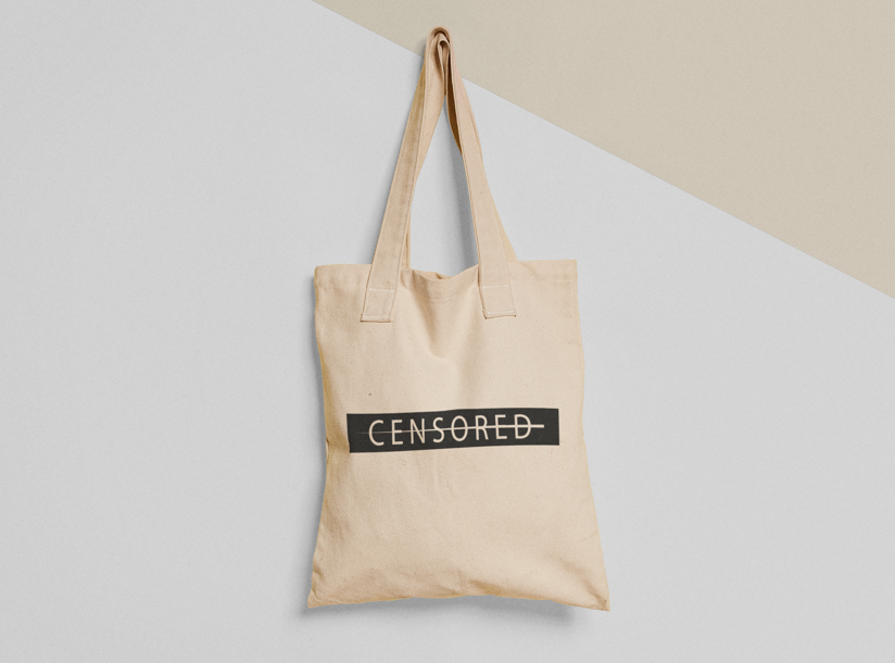 Эко-сумка шоппер с принтом "Censored" 38х40 см Бежевый (ПН47-Т) Эко-сумка шоппер с принтом "Censored" 38х40 см Бежевый (ПН47-Т)