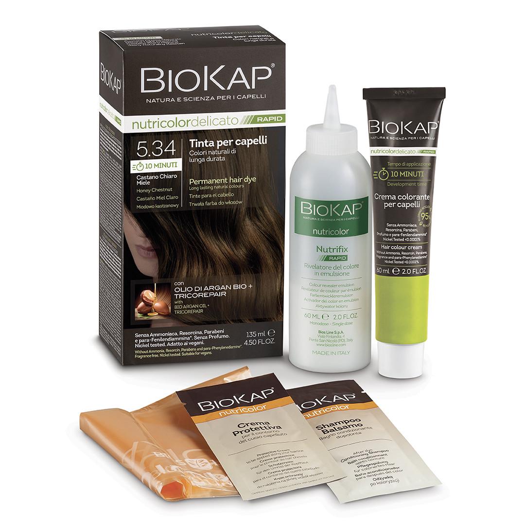 Краска для волос Bios Line BioKap Nutricolor Delicato Rapid 135 мл 5.34 Castano Chiaro Miele - фото 1 Краска для волос Bios Line BioKap Nutricolor Delicato Rapid 135 мл 5.34 Castano Chiaro Miele - фото 1