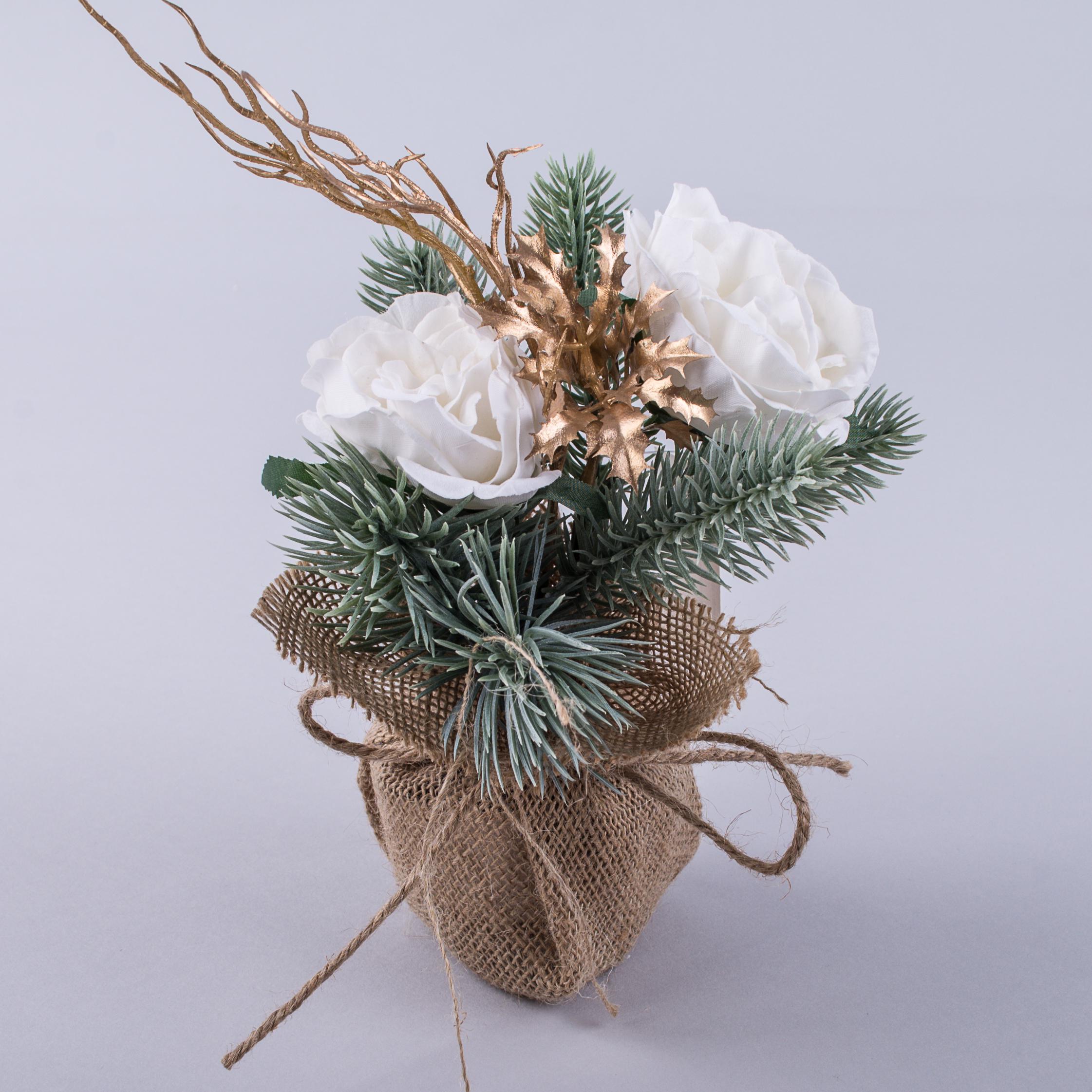 Композиция с розы в кашпо Белый (5126-1)