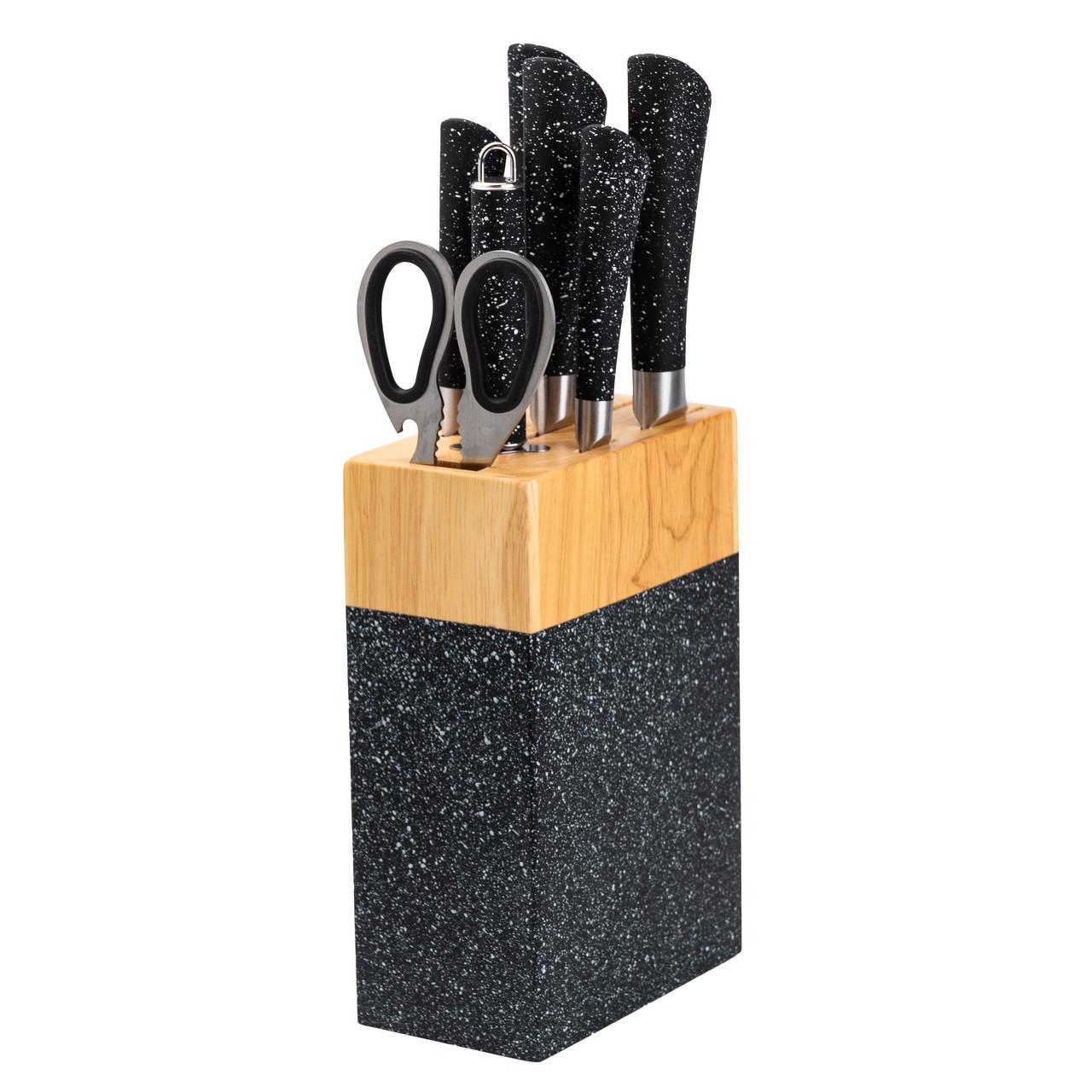 Набор кухонных ножей с ножницами и мусатом для кухни 5 шт. 33,5/30/31/24,5/21,5 см Черный - фото 3 Набор кухонных ножей с ножницами и мусатом для кухни 5 шт. 33,5/30/31/24,5/21,5 см Черный - фото 3