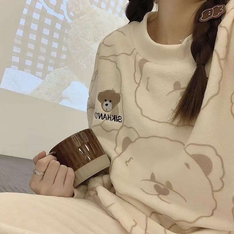 Пижама женская теплая Lesko 305 Bear Brown рубашка с длинным рукавом и штанами L Белый (2425733770) - фото 6 Пижама женская теплая Lesko 305 Bear Brown рубашка с длинным рукавом и штанами L Белый (2425733770) - фото 6