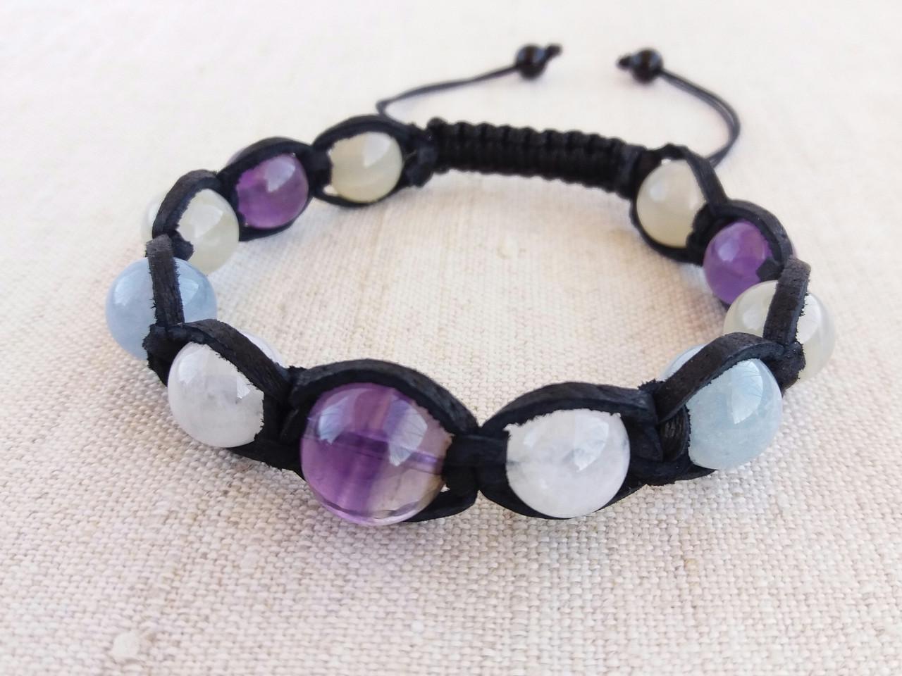 Браслет Шамбала из Аметиста/Лунный камень/Аквамарина d 10 мм (1888368526)