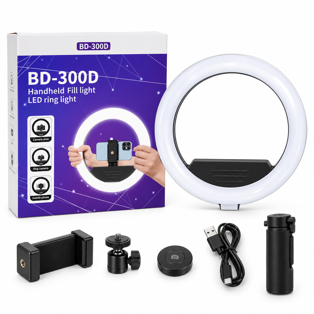Кольцевая LED-лампа BD-300D 30 см 10 Вт 5500K 3600 лм с пультом (kmtЦ-000082202)