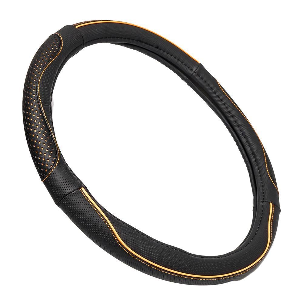 Чохол на кермо Elegant помаранчева нитка M 38 см Чорний (EL 115 141)