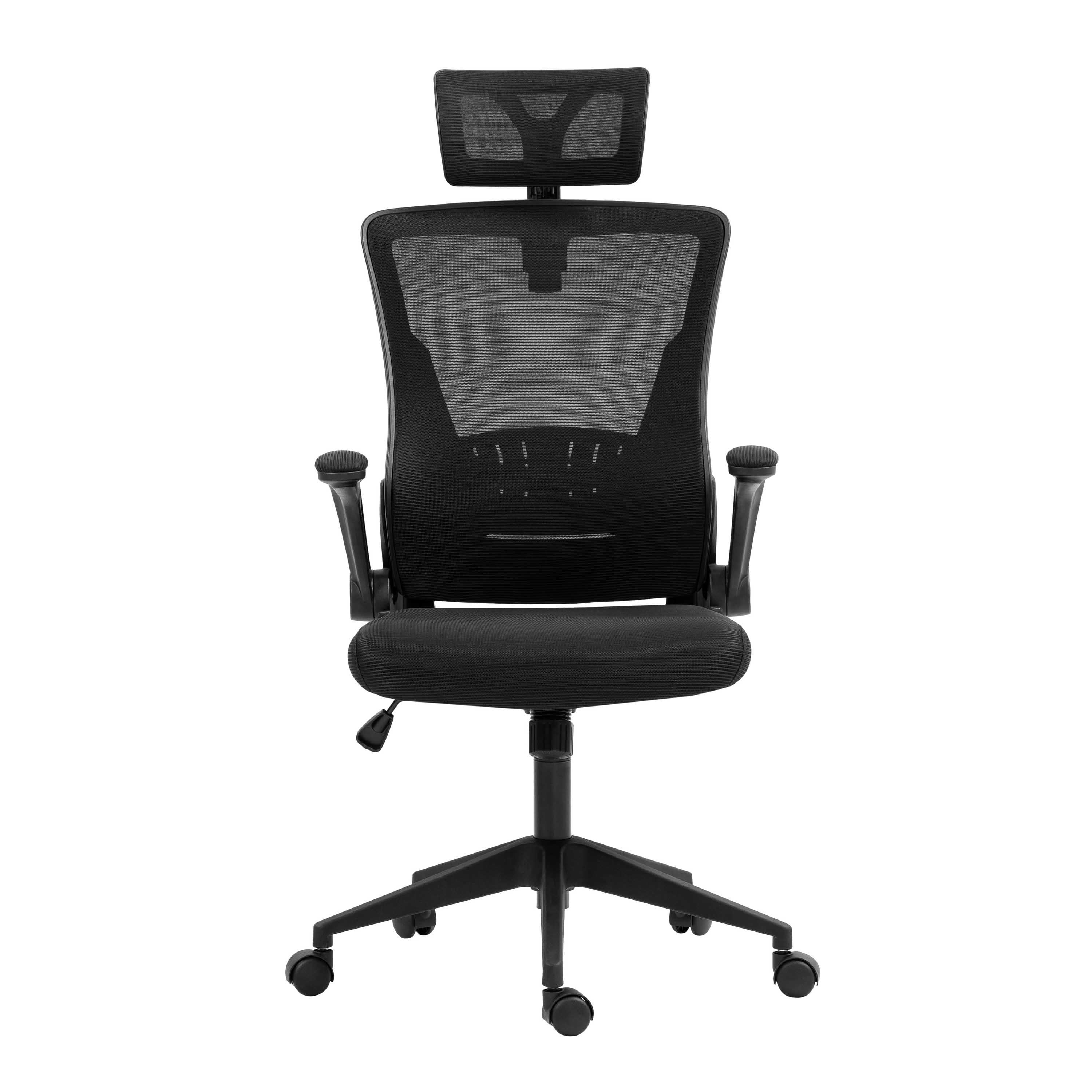 Офисное кресло 2E OFFICE OC130 с подголовником и откидными подлокотниками Черный (2E-OC130-BLACK)