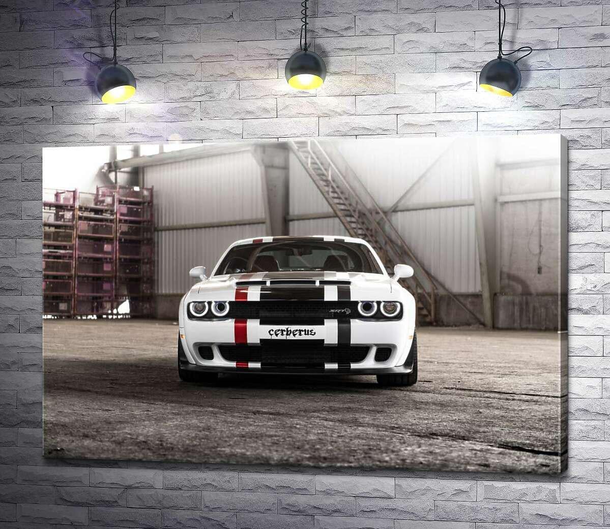Картина ArtPoster Белая модель автомобиля Dodge Challenger Hellcat 130x87 см Модуль №1 (001227)
