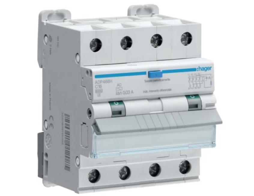 Выключатель дифференциальный автоматический Hager ADM470C 4P 6kA C-20A 30mA тип A (00000045919)