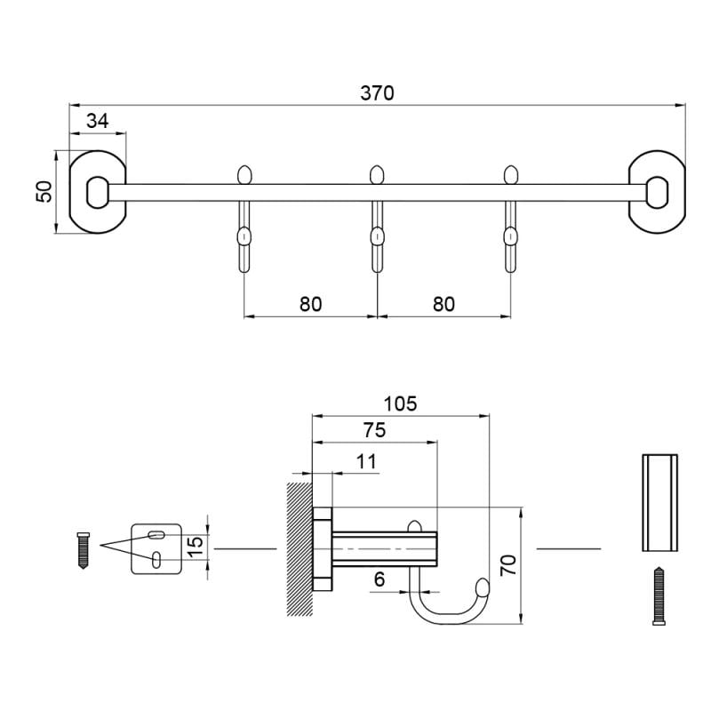 Тримач рушників 3 гачка Q-tap Liberty BLM 1154-3 - фото 3