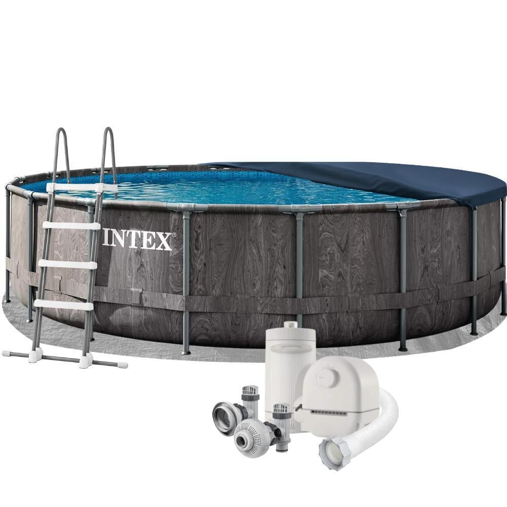 Басейн каркасний Intex 26744 круглий Greywood Prism Frame з фільтр-насосом/підстилкою/тентом/драбиною 549х122 см Сірий (147-9-26744)