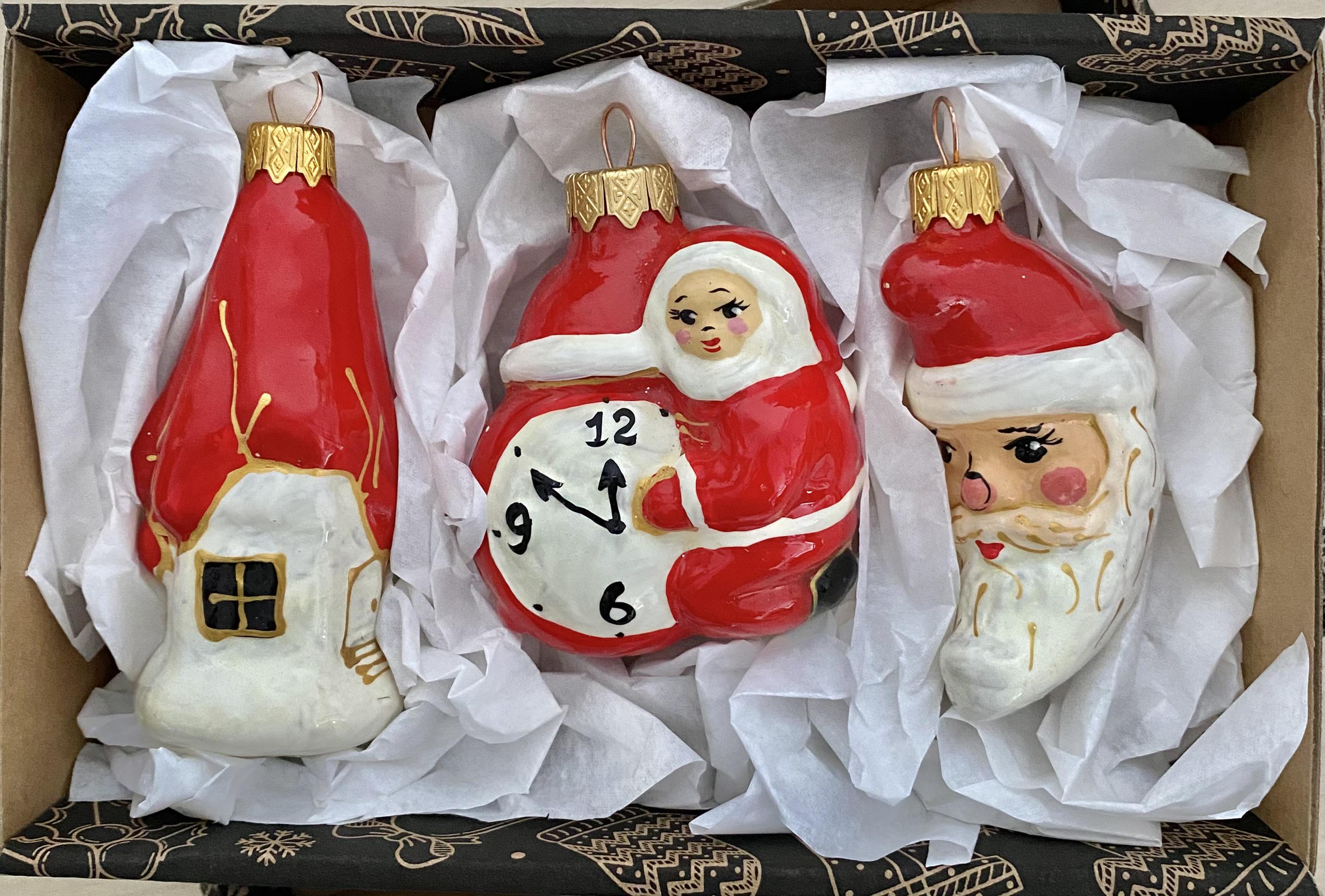 Набор игрушек на елку из стекла с рисунком ручной работы Лунный (N-F-401)