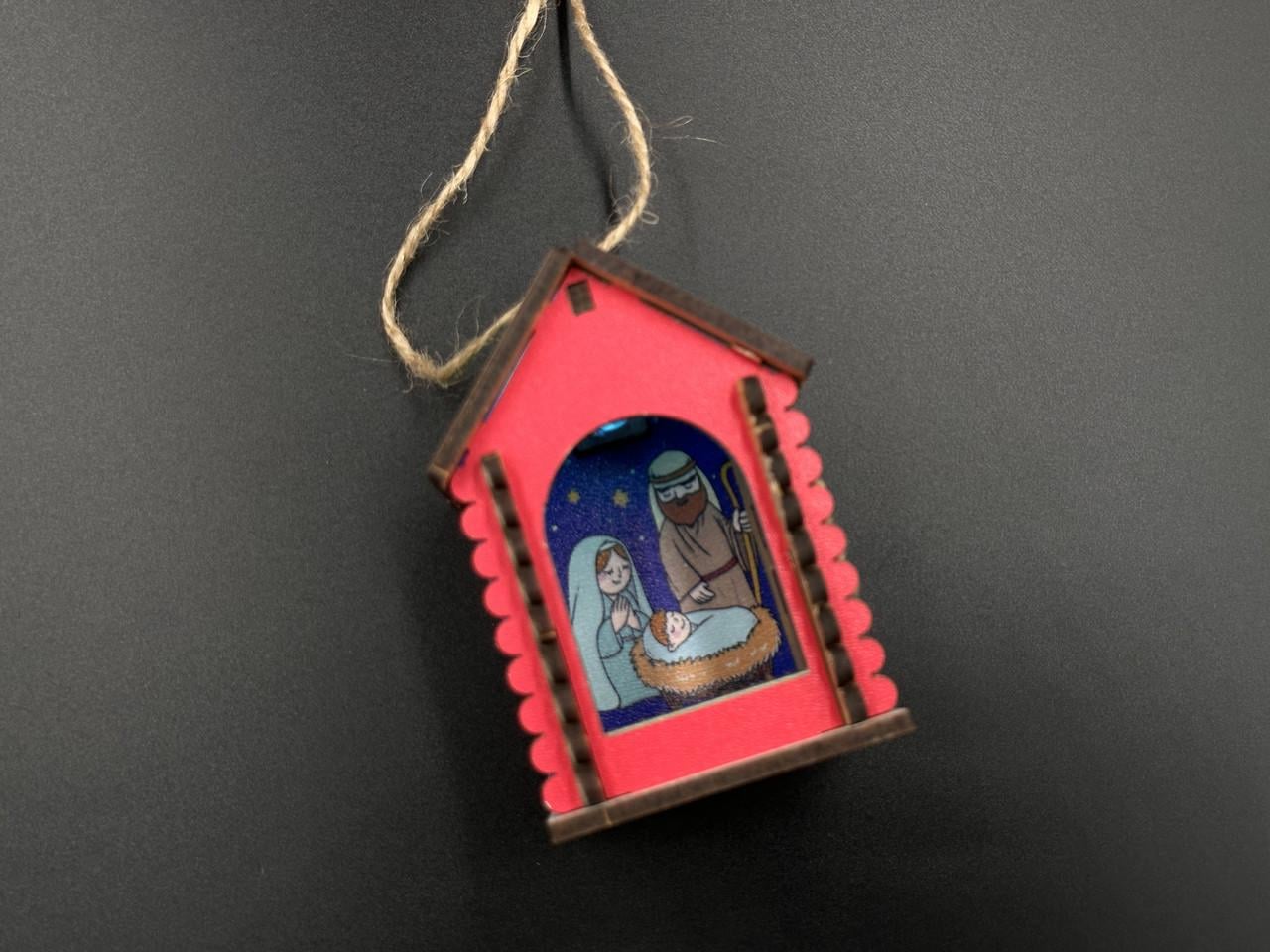 Іграшка ялинкова новорічна Будиночок із підсвіткою з фанери 85х55х55 мм Червоний (NR-116)