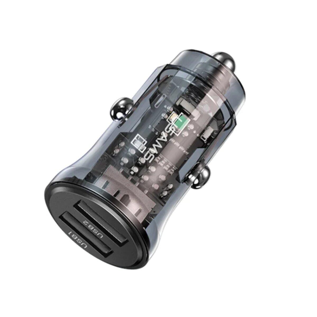 Зарядное устройство автомобильное Usams US-CC162 C31 15 W Transparent Dual USB A+A Mini Car Charger (CC162CC01)