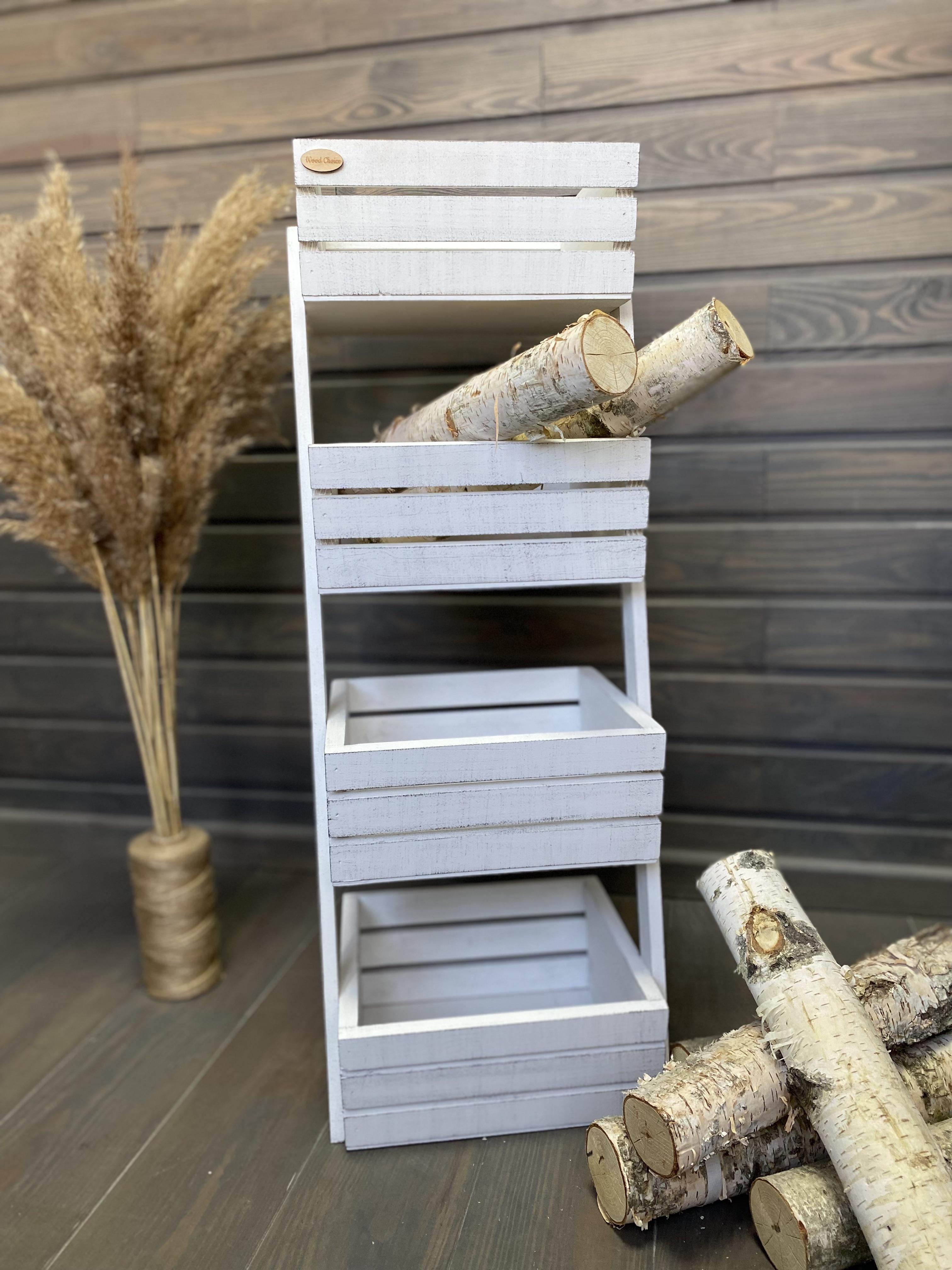 Ящик-стелаж для овочів/фруктів дерев'яний 4 яруси Біло-сірий (183) - фото 5 Ящик-стелаж для овочів/фруктів дерев'яний 4 яруси Біло-сірий (183) - фото 5