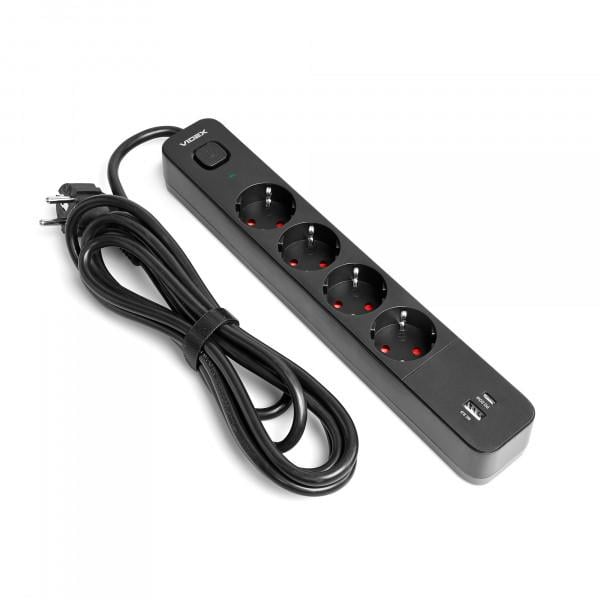 Сетевой удлинитель Videx ONCORD с/с 4п 3 м 3x1,5 мм 3,4А USB QC3.0/USB-C PD 20W с кнопкой Black - фото 2 Сетевой удлинитель Videx ONCORD с/с 4п 3 м 3x1,5 мм 3,4А USB QC3.0/USB-C PD 20W с кнопкой Black - фото 2