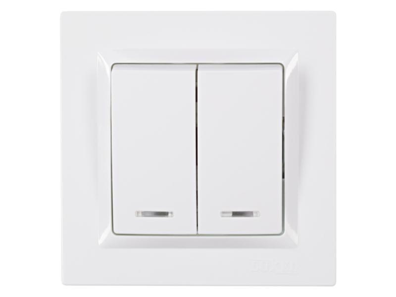 Выключатель двухклавишный Luxel JAZZ 9006 с подсветкой Белый (27550764)