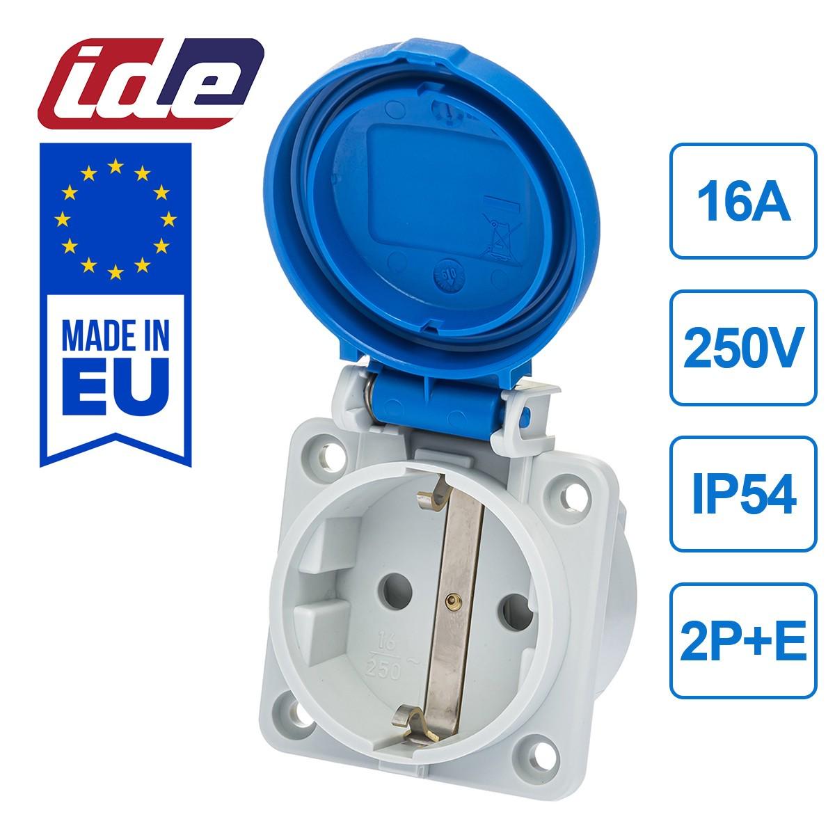 Розетка силовая IDE Schuko 16A 250B 2P+E IP54 Синий (452) - фото 3