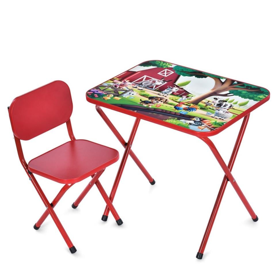 Дитячий стіл зі стільчиком Bambi комбінований 59,5х44х51-57 см складаний Червоний (KL-154-R-53)