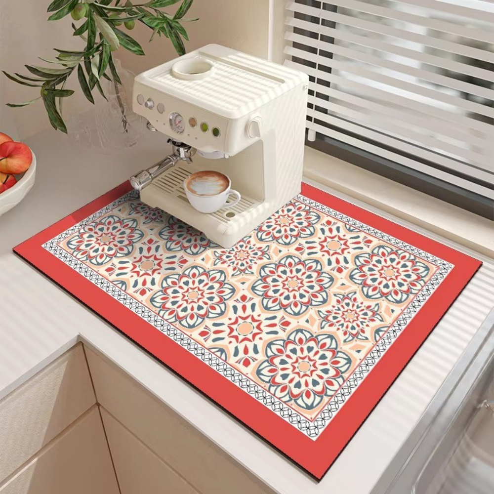 Коврик кофейный на кухню на столешницу для кофемашины и бытовых приборов резиновый влагопоглощающий защитный Бежево-коралловый