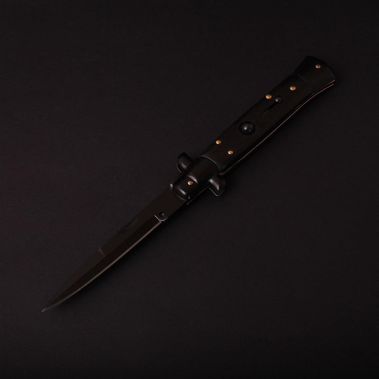 Ніж викидний на кнопці стилет італійський дизайн Чорний (24067486) - фото 5