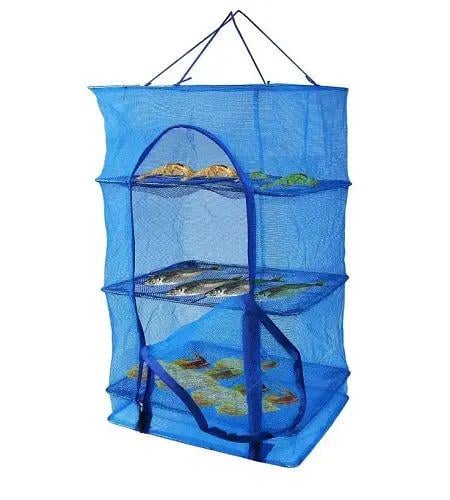 Сітка підвісна для сушіння риби та овочів із застібкою на блискавку до 6 кг 3-х ярусна поліетиленова 35x35x75 см Синій (opt-14386) - фото 2