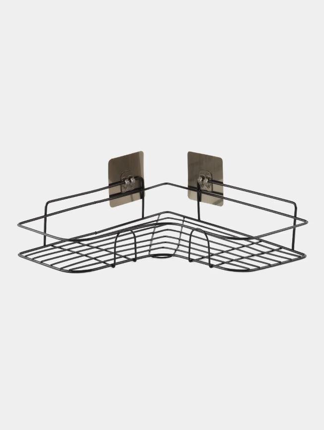 Полка-органайзер для хранения в ванную комнату Storage rack 054 настенная угловая металлическая на самоклейке Black