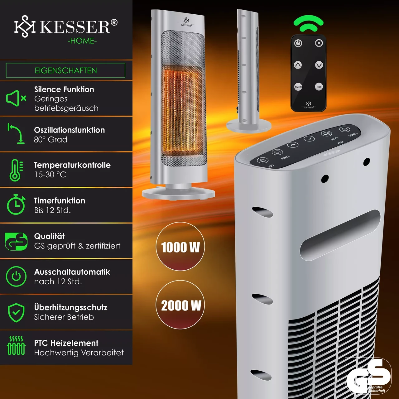 Инфракрасный обогреватель KESSER керамический 2000 Вт 52x9x19 см (14236gr) - фото 8 Инфракрасный обогреватель KESSER керамический 2000 Вт 52x9x19 см (14236gr) - фото 8