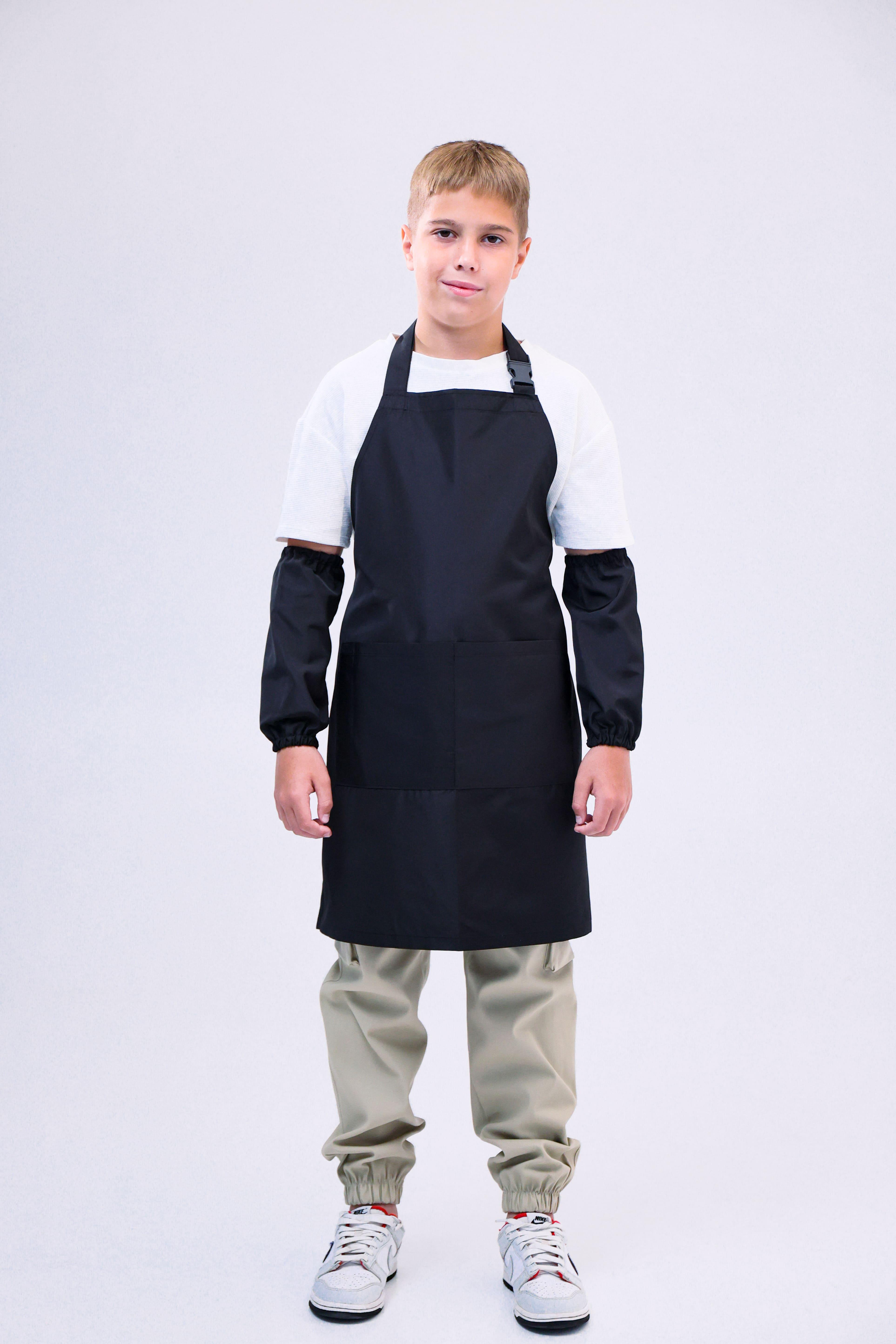 Фартук для уроков труда с нарукавниками из плащевой ткани для школы Черный (п/хл-ч1)