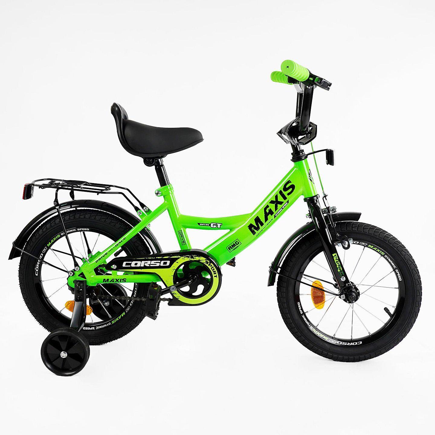 Велосипед двухколесный Corso MAXIS 14" детский с багажником Зеленый - фото 2