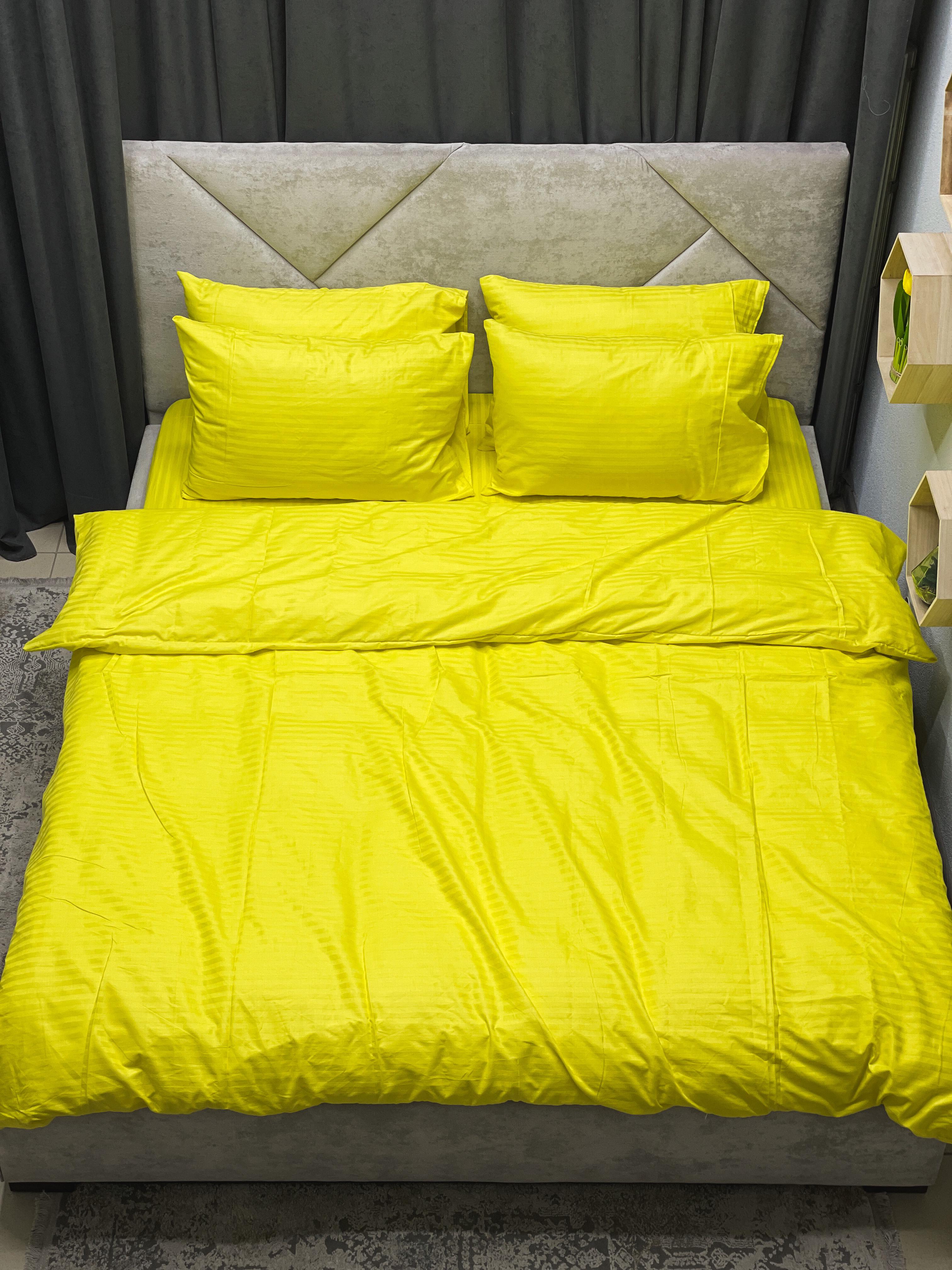 Комплект постельного белья Ego-textile 9099S страйп-сатин однотонный в полоску Желтый (199061464)