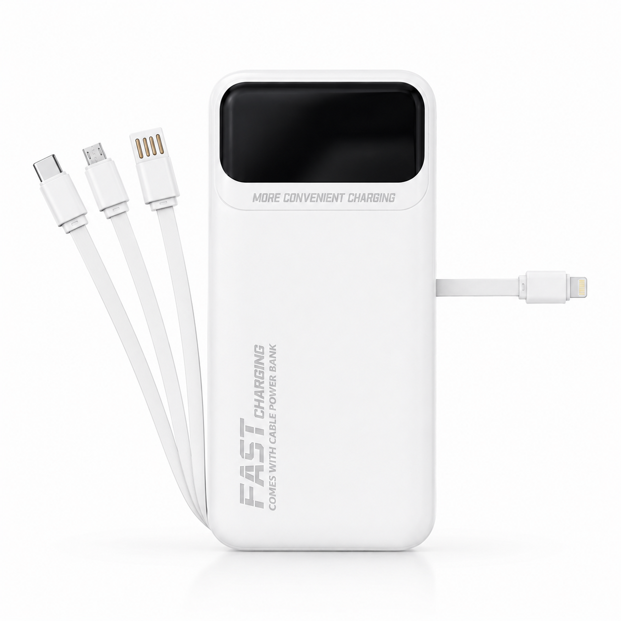 Повербанк Foyu с 4 встроенными кабелями Type-C/Micro-USB/Lightning/USB-A/2хUSB/LED-дисплей 10,5 Вт 30000 mAh Белый (c89af67e)