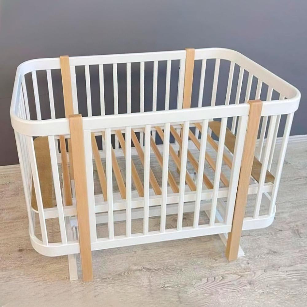 Ліжечко для новонароджених дерев'яне з маятником/натуральний бук Білий/Натуральний Коричневий (32162807)